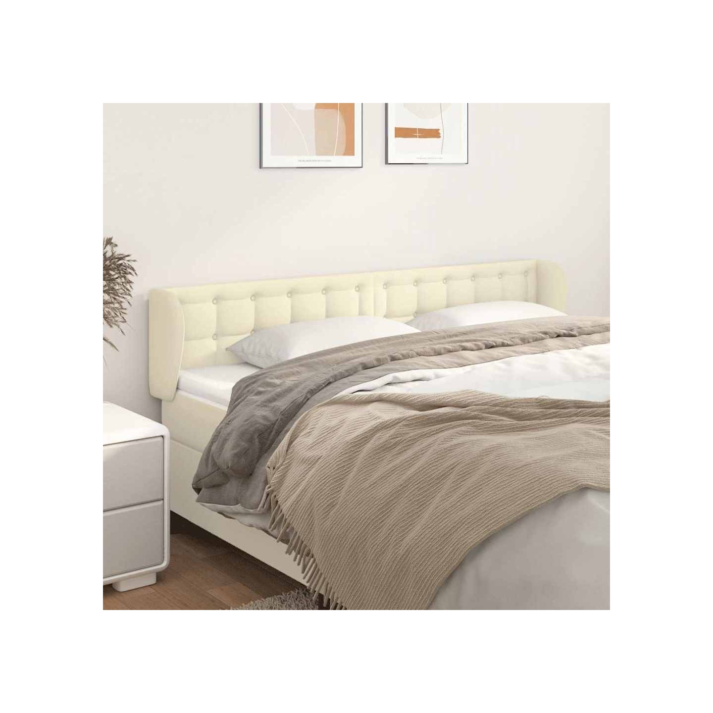 Tête de lit avec oreilles Crème 203x23x78/88 cm Similicuir
