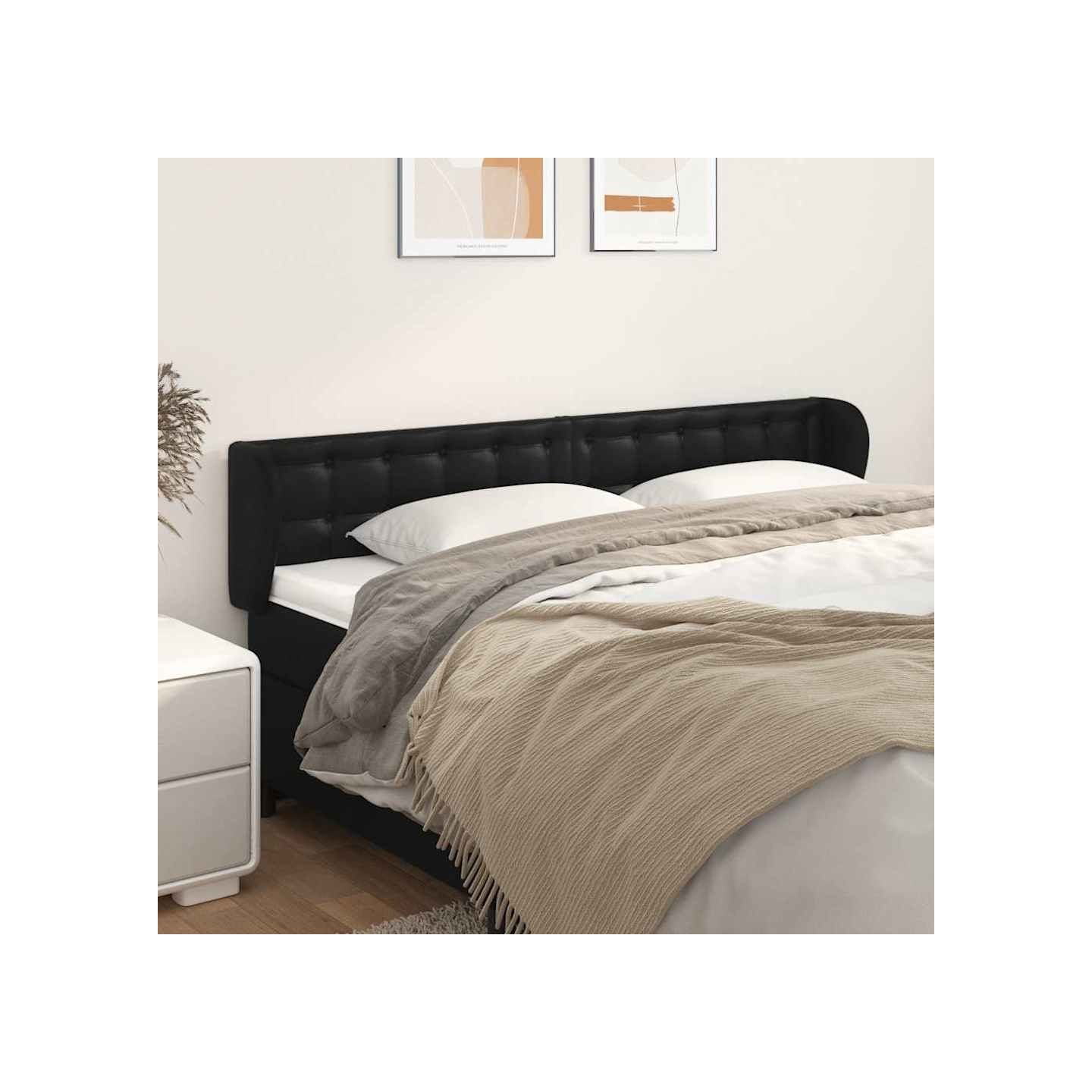 Tête de lit avec oreilles Noir 183x23x78/88 cm Similicuir