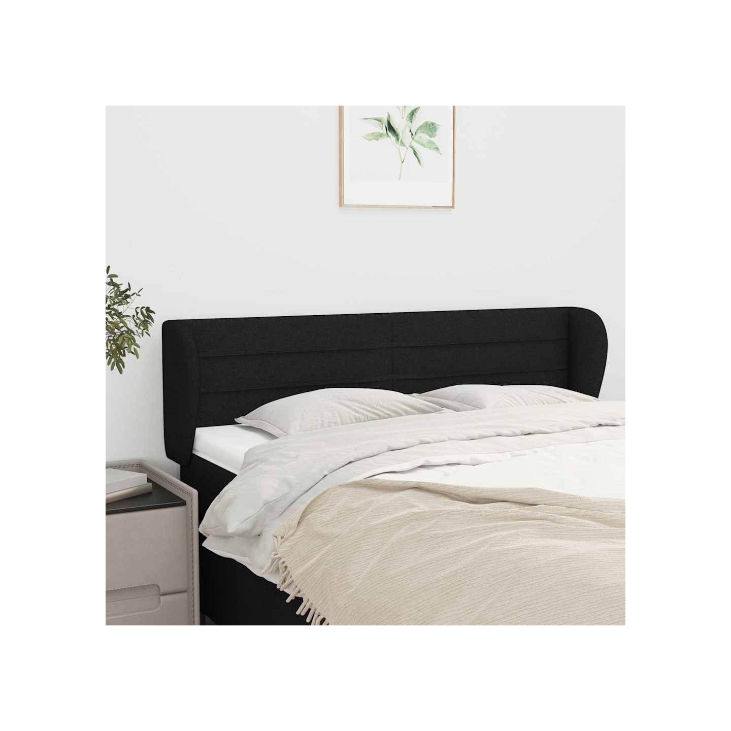 Tête de lit avec oreilles Noir 147x23x78/88 cm Tissu