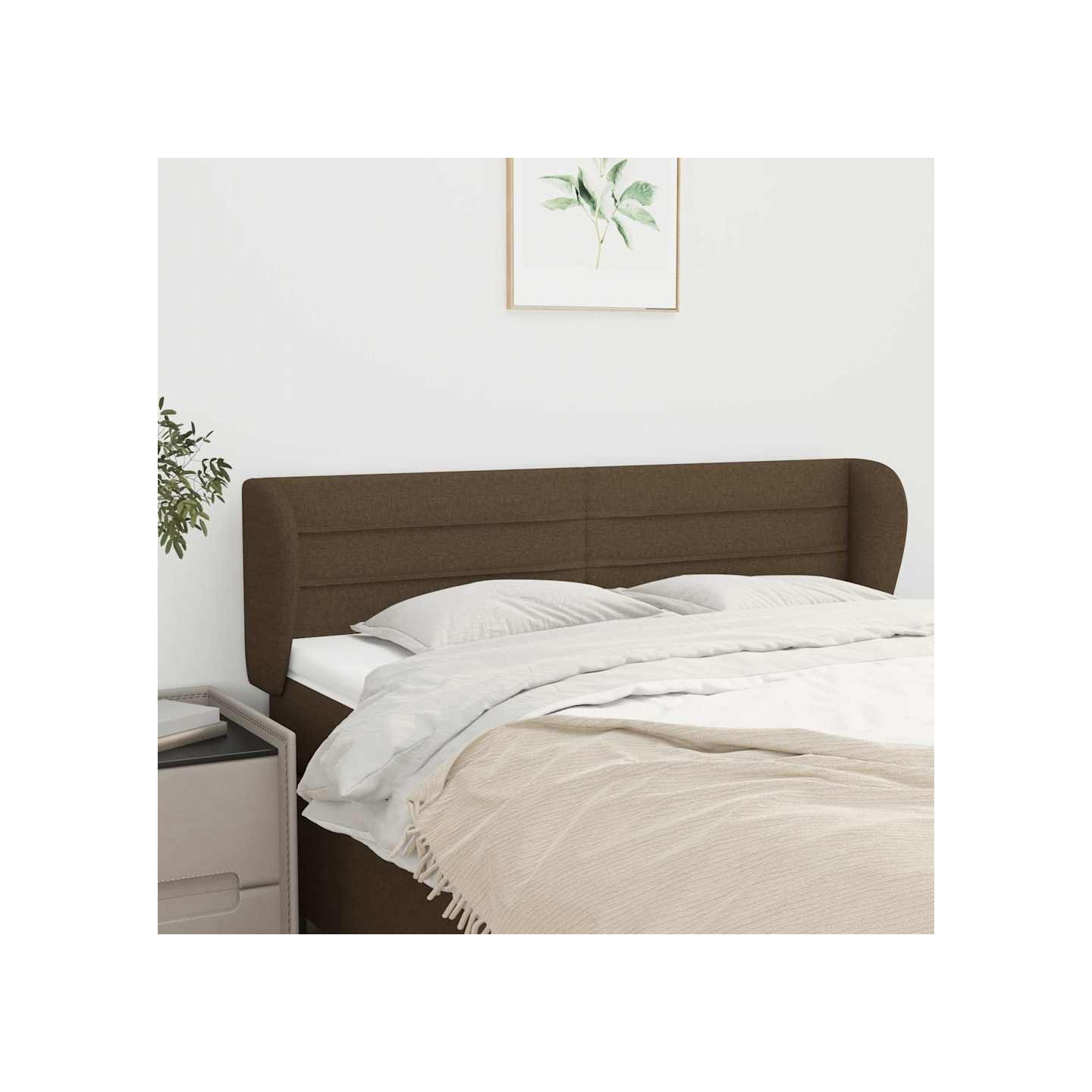 Tête de lit avec oreilles Marron foncé 147x23x78/88 cm Tissu