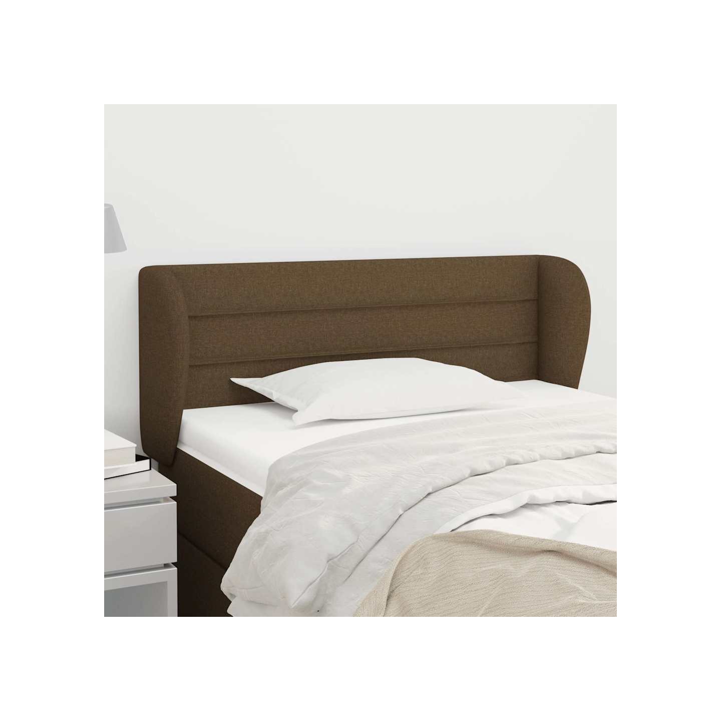 Tête de lit avec oreilles Marron foncé 103x23x78/88 cm Tissu