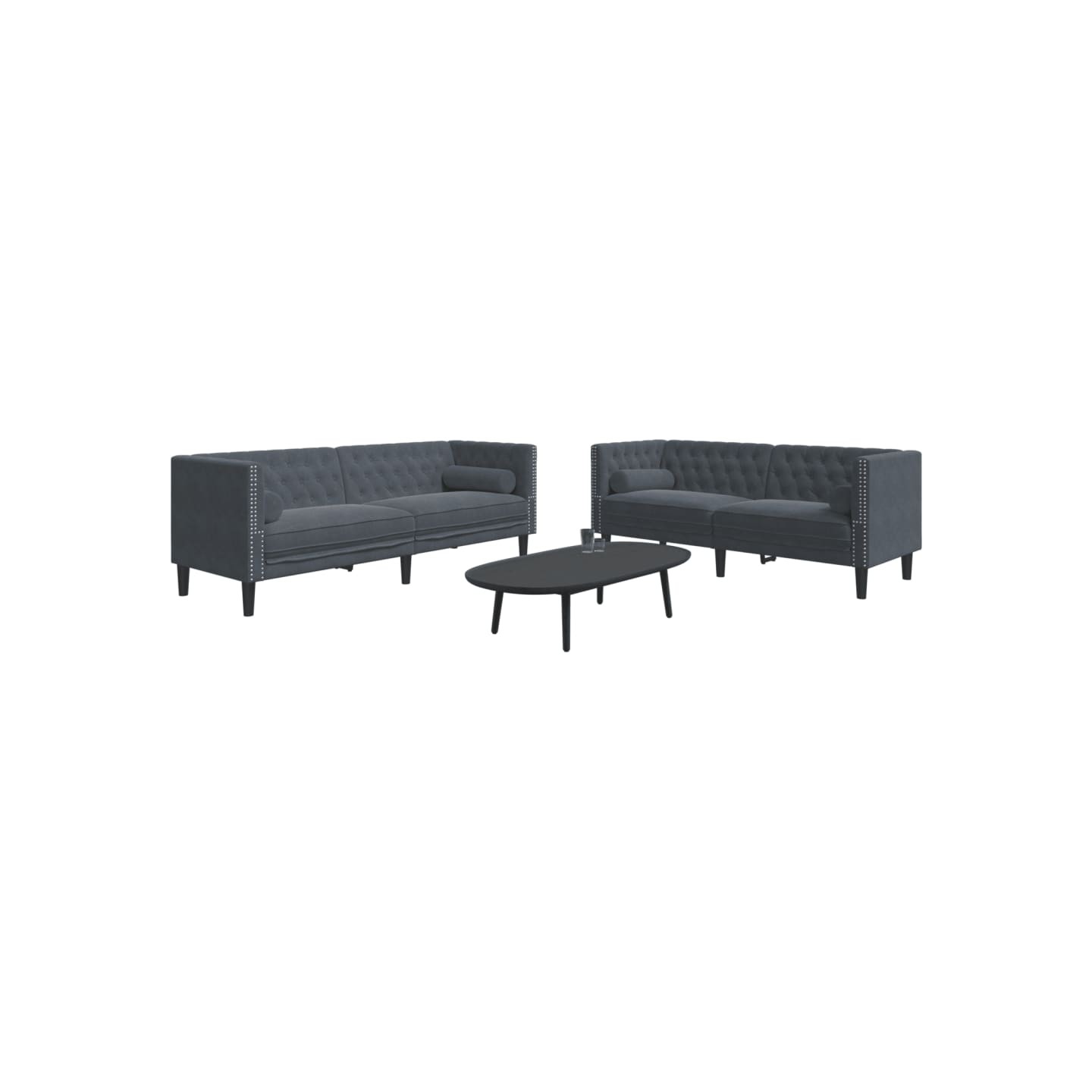 Ensemble de canapé Chesterfield et traversins 2 pcs gris foncé