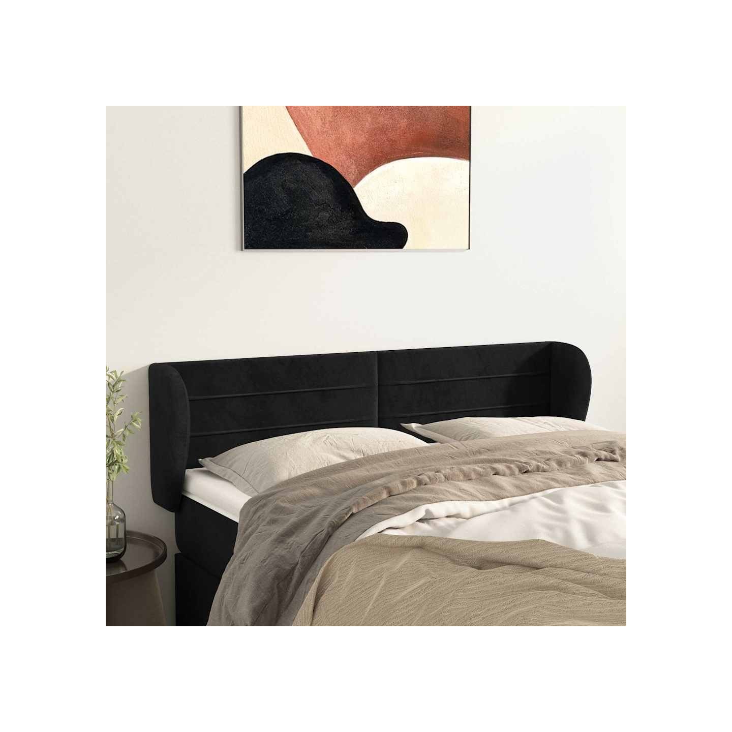 Tête de lit avec oreilles Noir 147x23x78/88 cm Velours