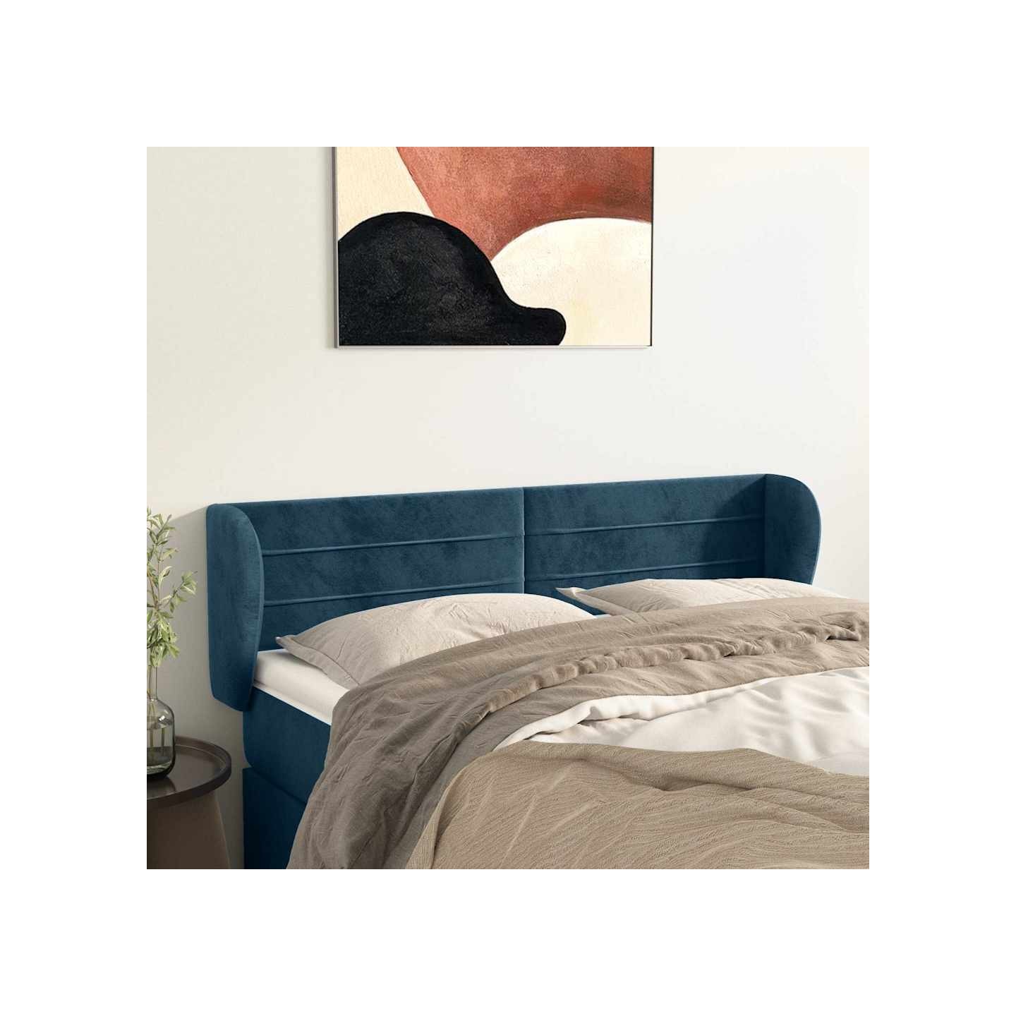 Tête de lit avec oreilles Bleu foncé 147x23x78/88 cm Velours