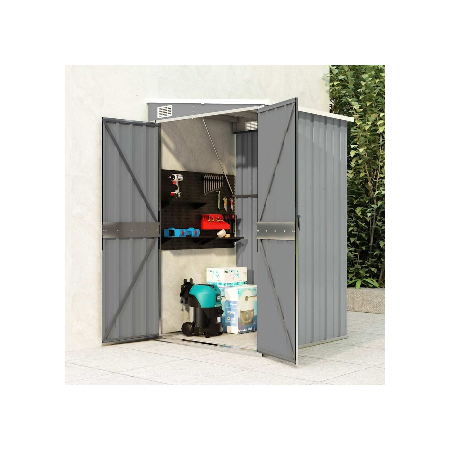 Remise de jardin murale Gris 118x100x178 cm Métal galvanisé