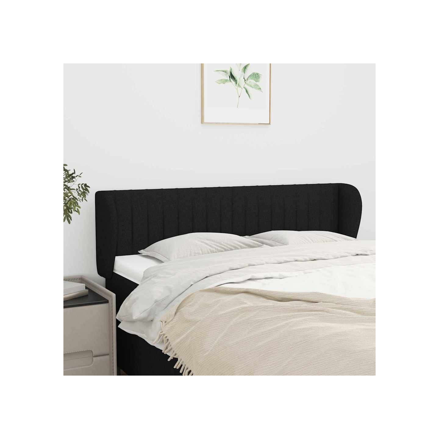 Tête de lit avec oreilles Noir 147x23x78/88 cm Tissu