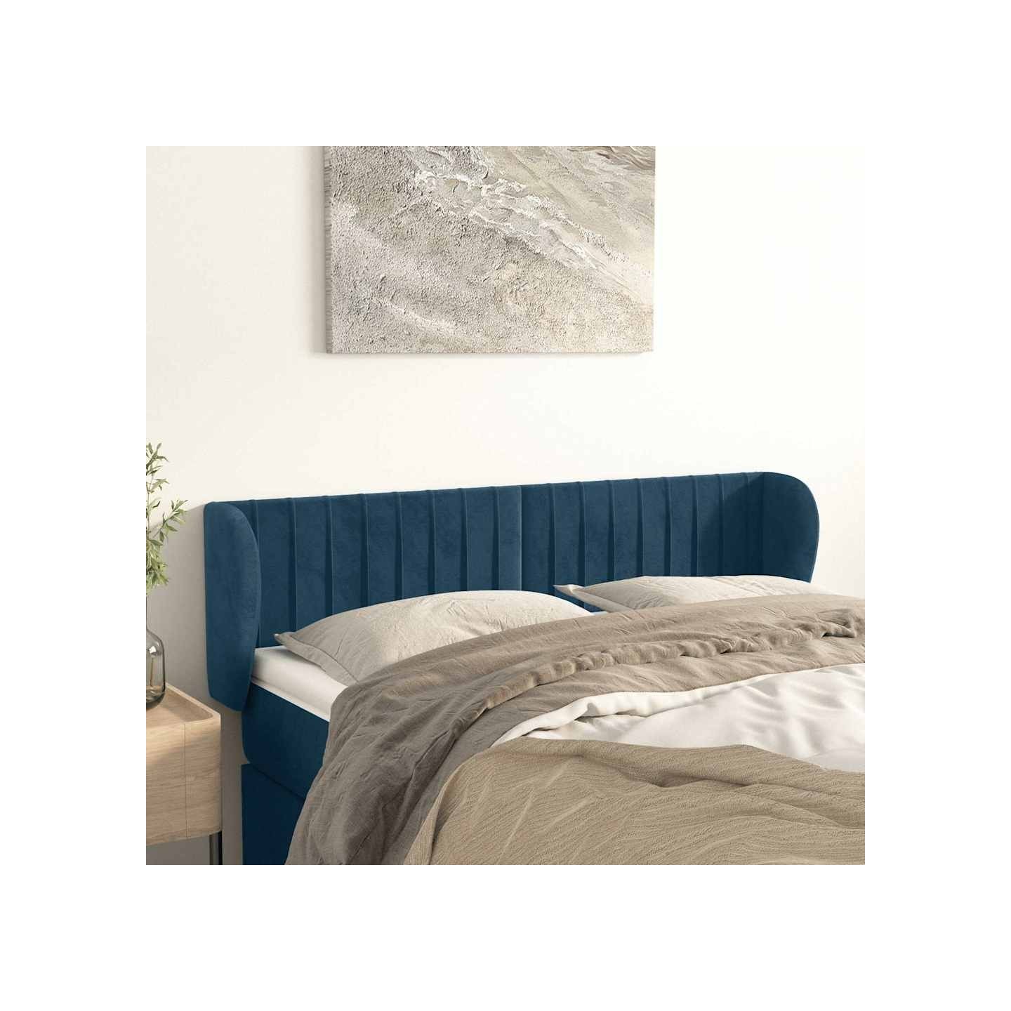 Tête de lit avec oreilles Bleu foncé 147x23x78/88 cm Velours