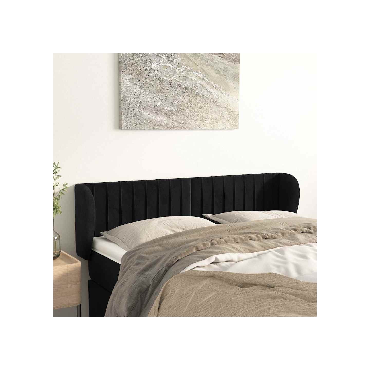 Tête de lit avec oreilles Noir 147x23x78/88 cm Velours