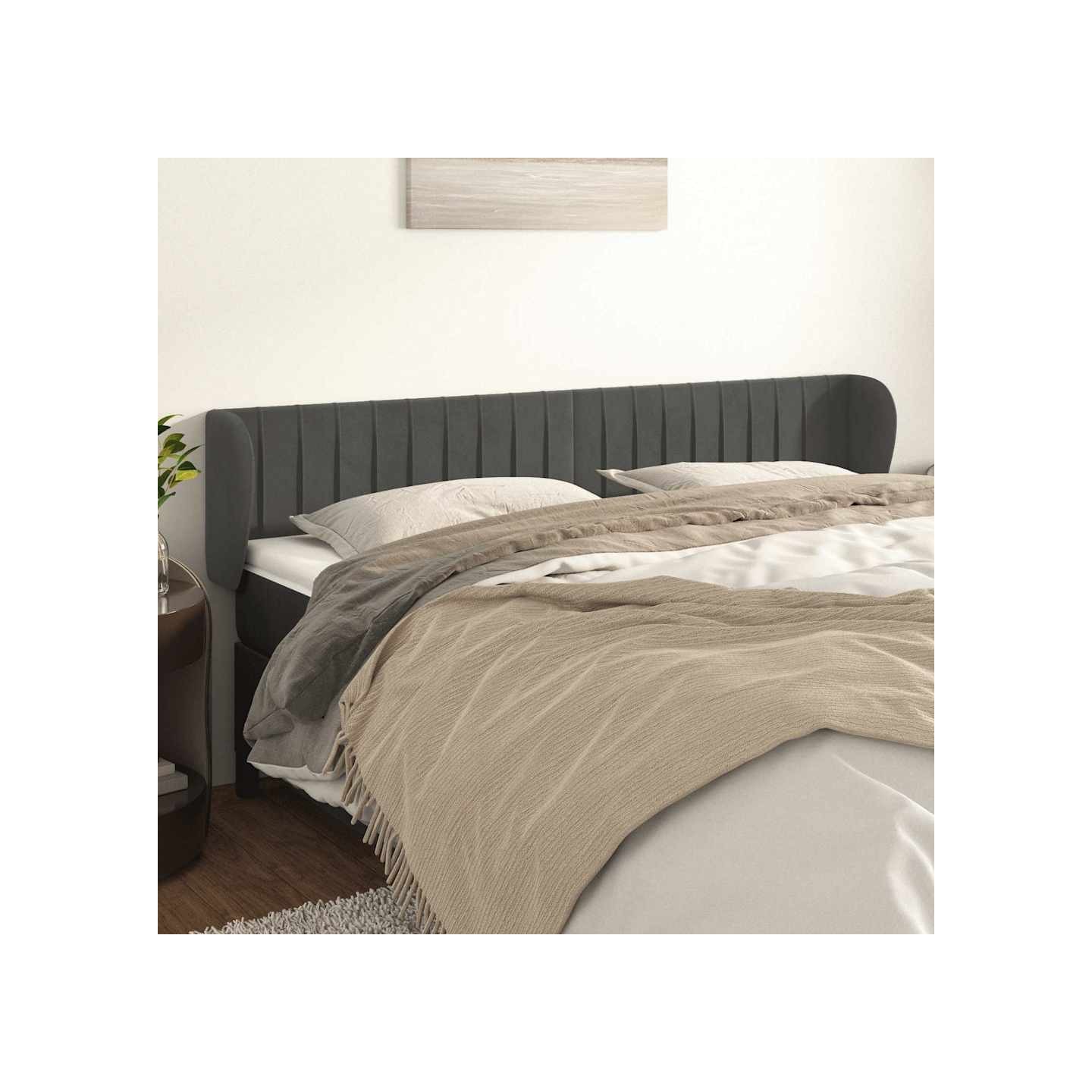 Tête de lit avec oreilles Gris foncé 203x23x78/88 cm Velours