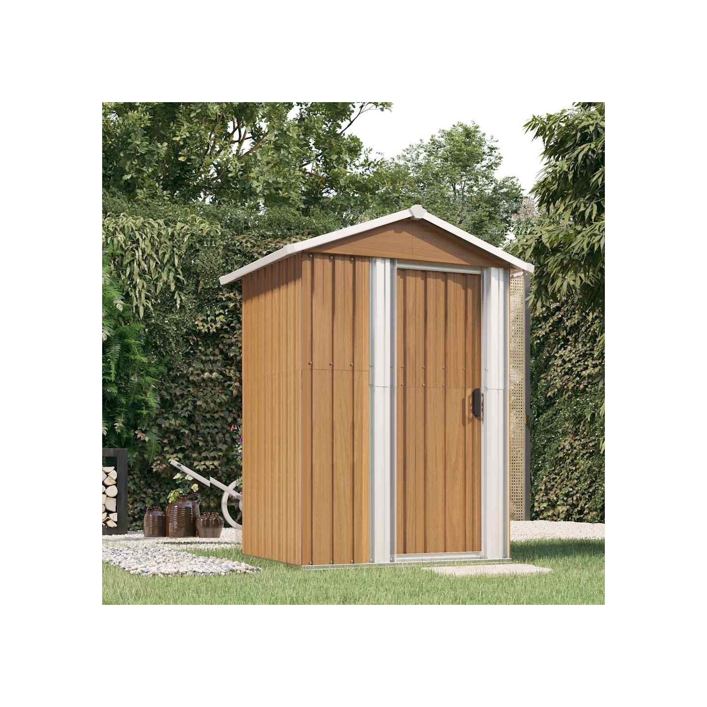 Abri de jardin marron 126 x 97,5 x 177 cm en acier galvanisé
