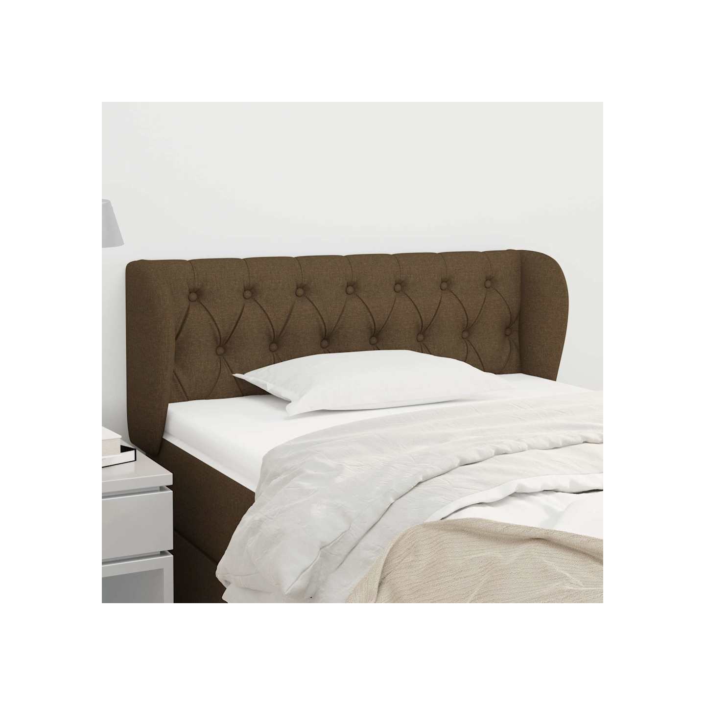Tête de lit avec oreilles Marron foncé 103x23x78/88 cm Tissu