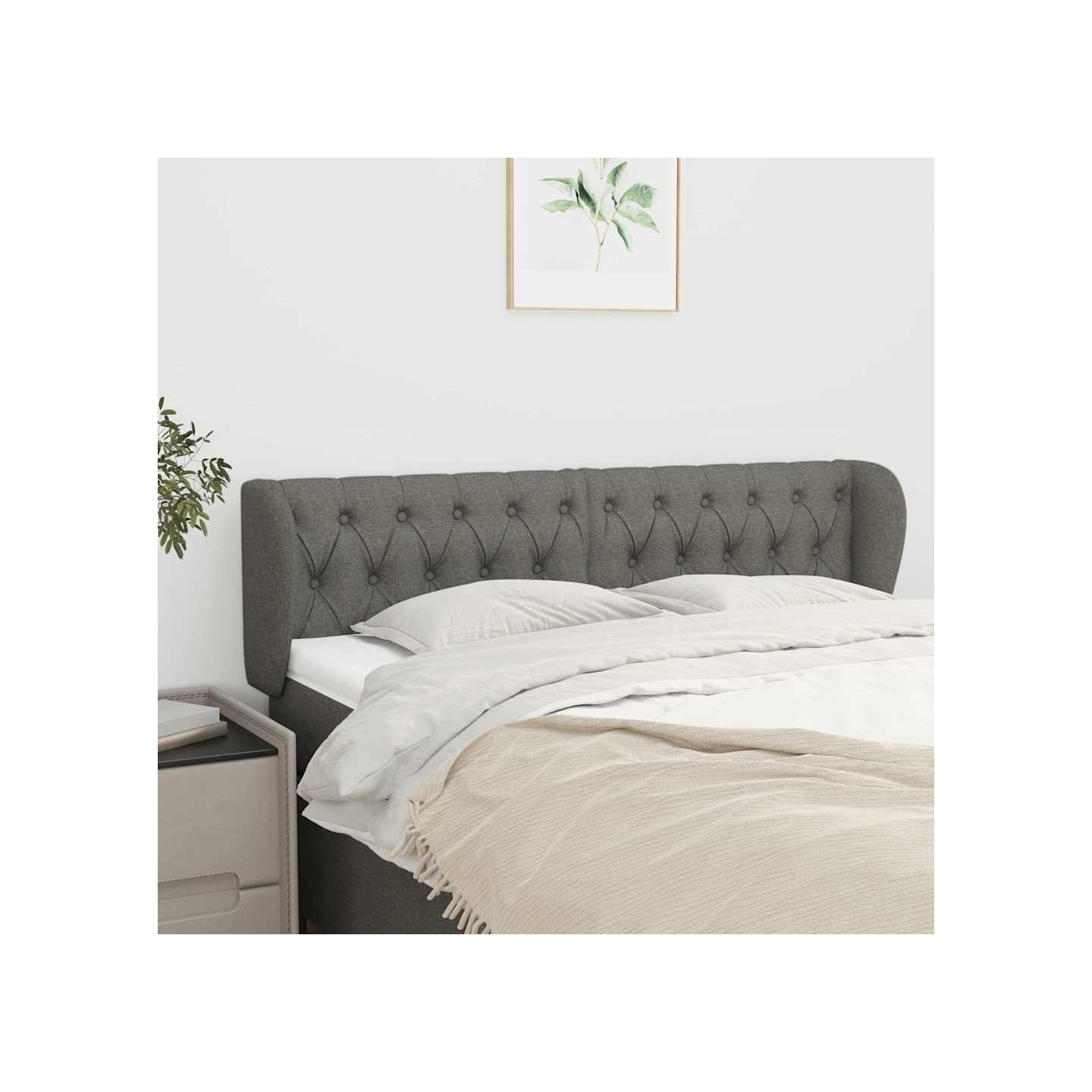 Tête de lit avec oreilles Gris foncé 163x23x78/88 cm Tissu