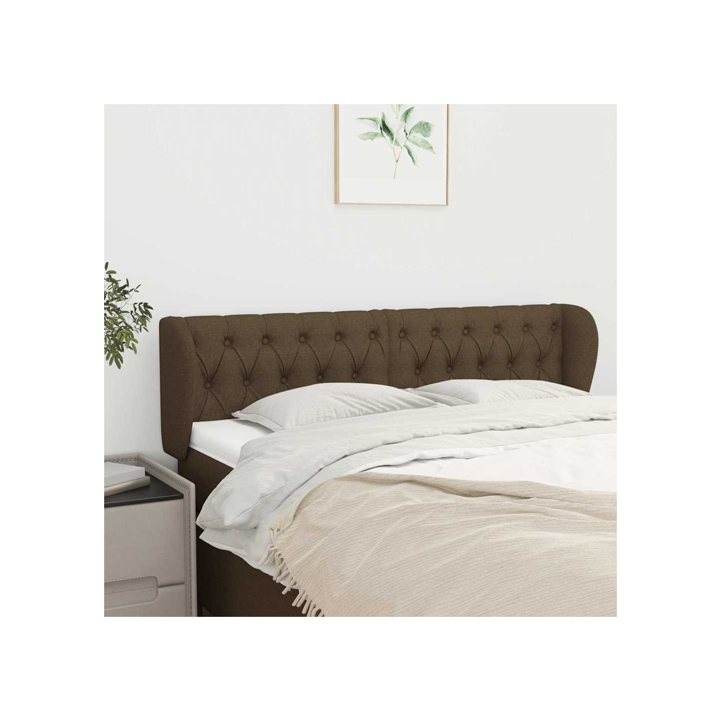Tête de lit avec oreilles Marron foncé 163x23x78/88 cm Tissu