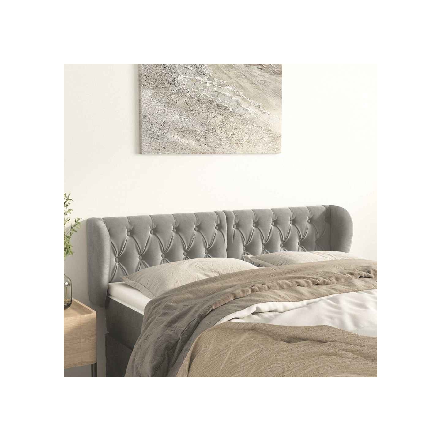 Tête de lit avec oreilles Gris clair 163x23x78/88 cm Velours