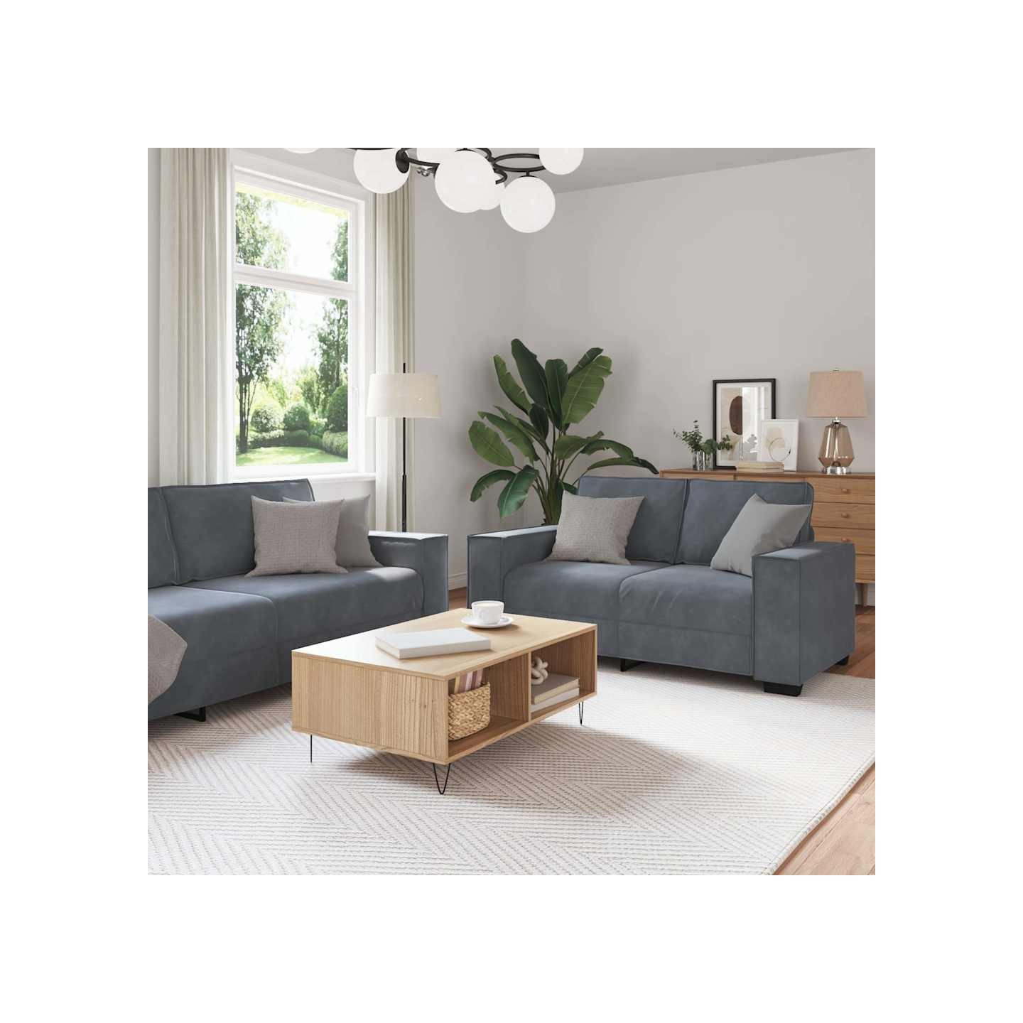 Ensemble canapé 2 pcs avec coussins velours gris foncé