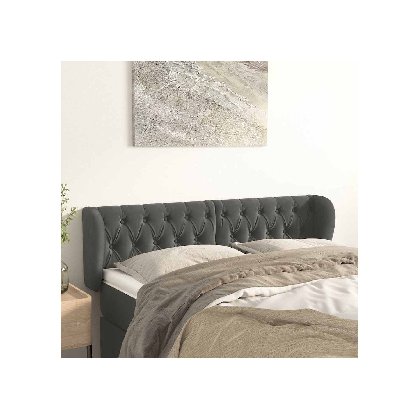 Tête de lit avec oreilles Gris foncé 163x23x78/88 cm Velours