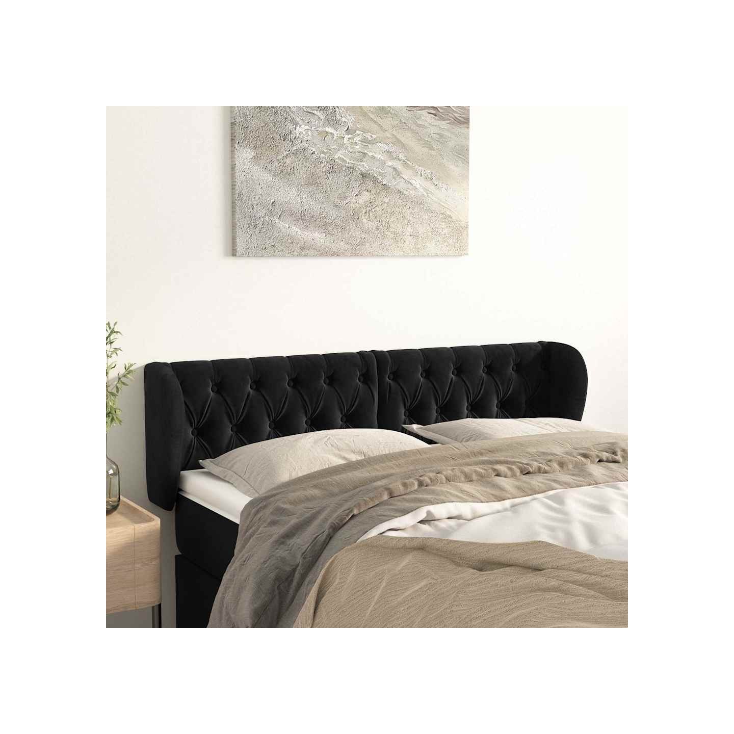 Tête de lit avec oreilles Noir 147x23x78/88 cm Velours