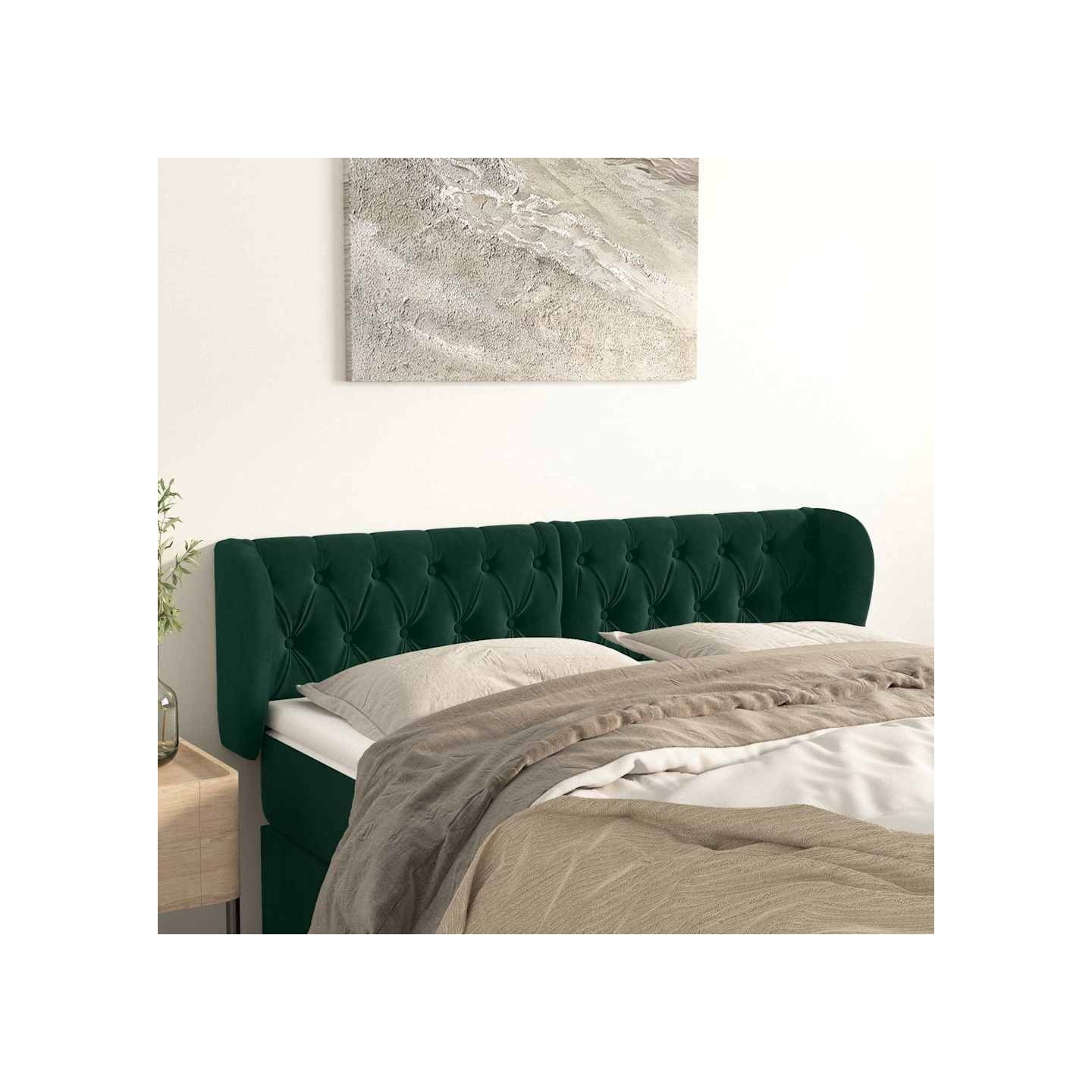 Tête de lit avec oreilles Vert foncé 163x23x78/88 cm Velours