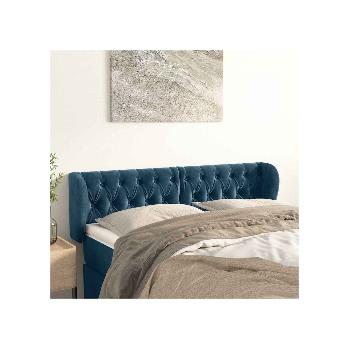 Tête de lit avec oreilles Bleu foncé 163x23x78/88 cm Velours