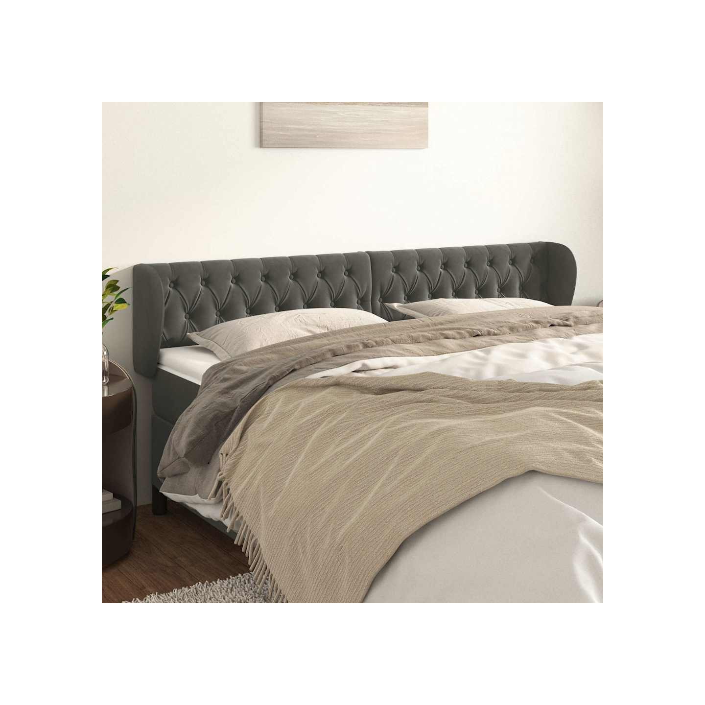 Tête de lit avec oreilles Gris foncé 183x23x78/88 cm Velours