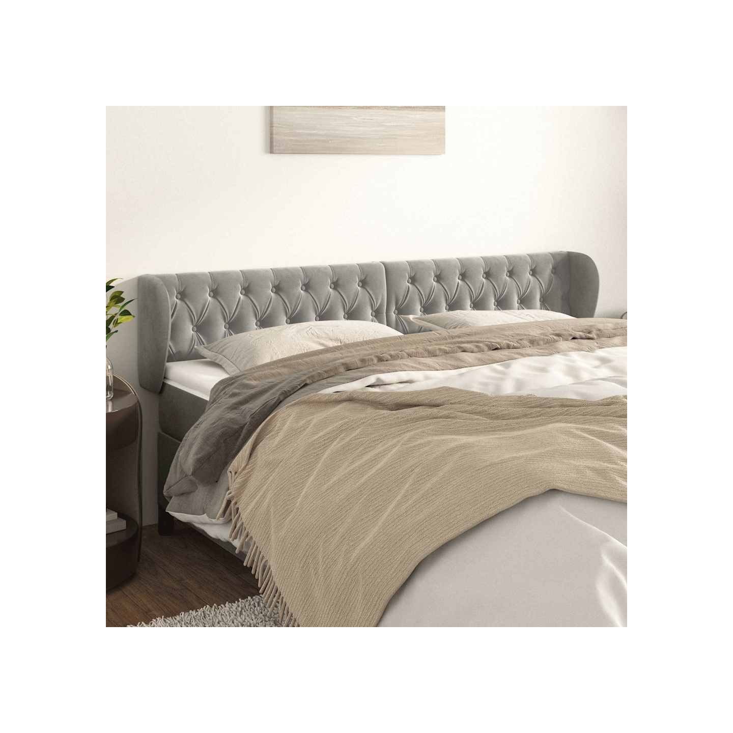 Tête de lit avec oreilles Gris clair 203x23x78/88 cm Velours