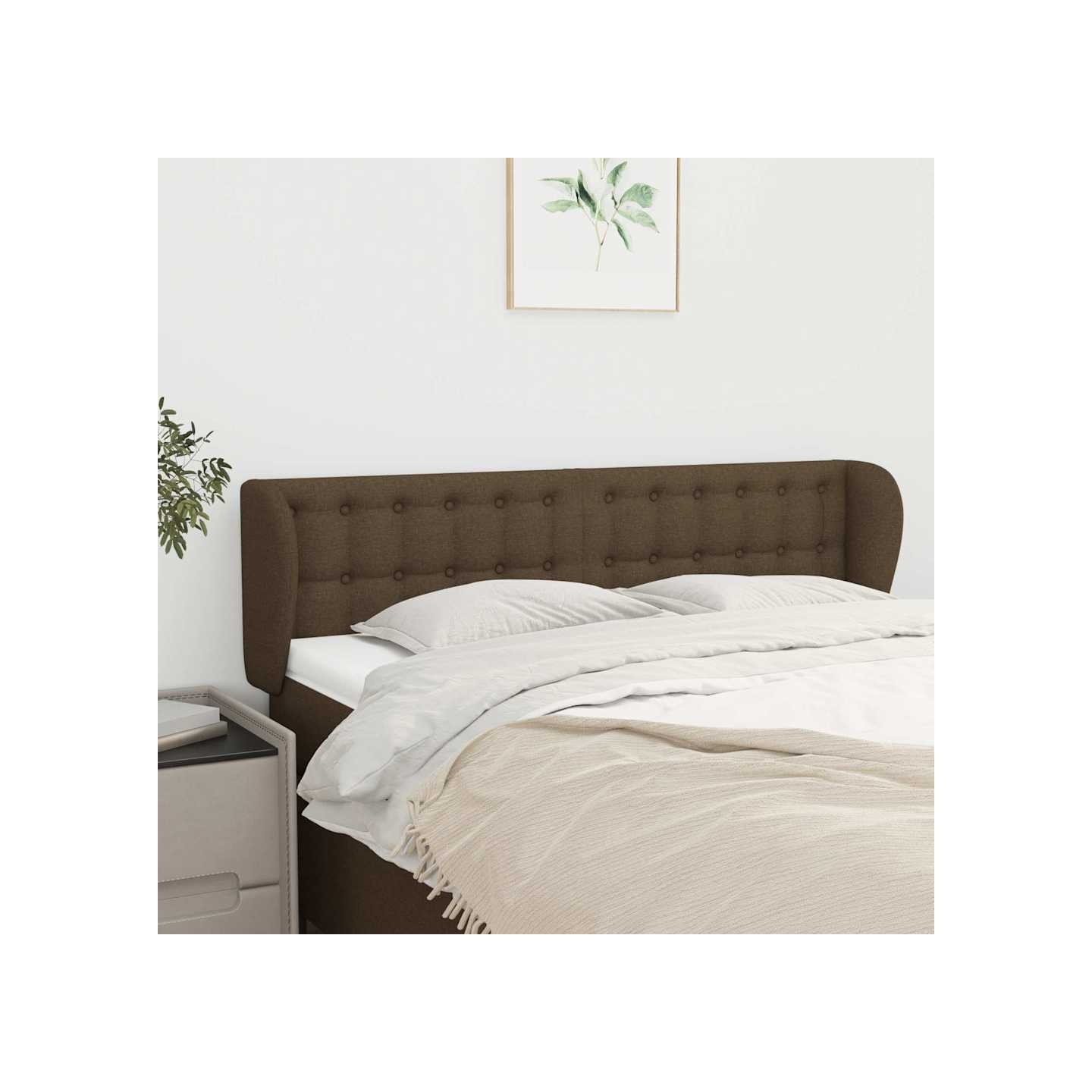 Tête de lit avec oreilles Marron foncé 147x23x78/88 cm Tissu