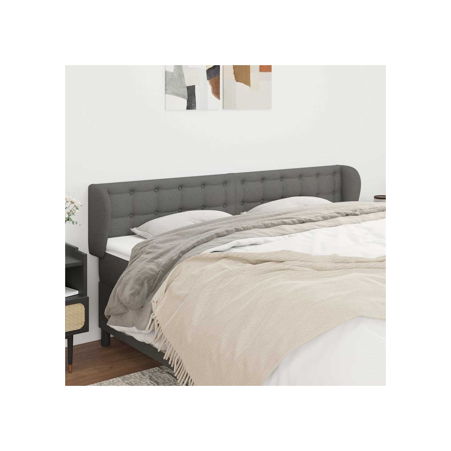 Tête de lit avec oreilles Gris foncé 163x23x78/88 cm Tissu