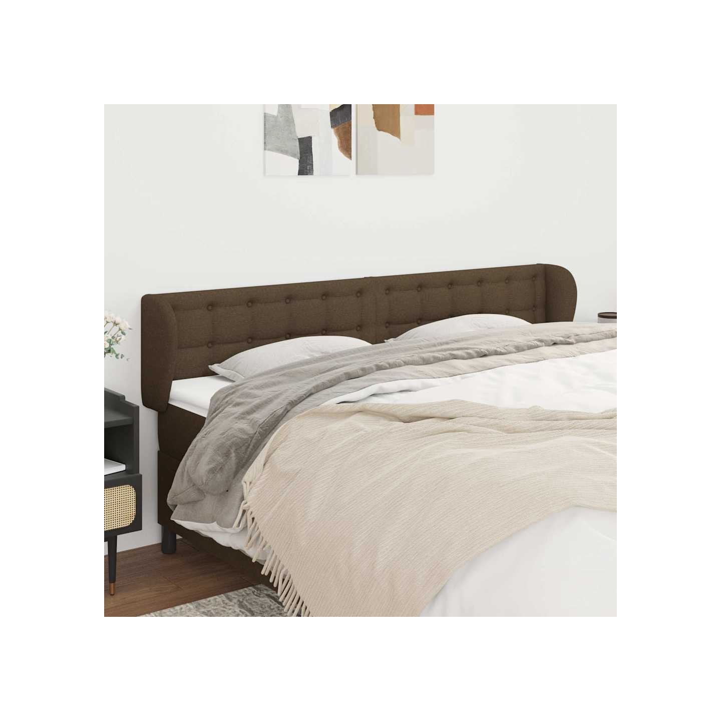 Tête de lit avec oreilles Marron foncé 183x23x78/88 cm Tissu