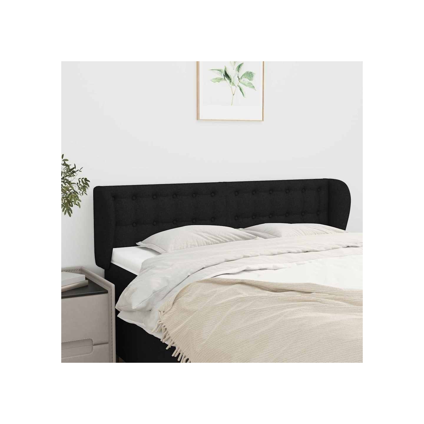 Tête de lit avec oreilles Noir 147x23x78/88 cm Tissu