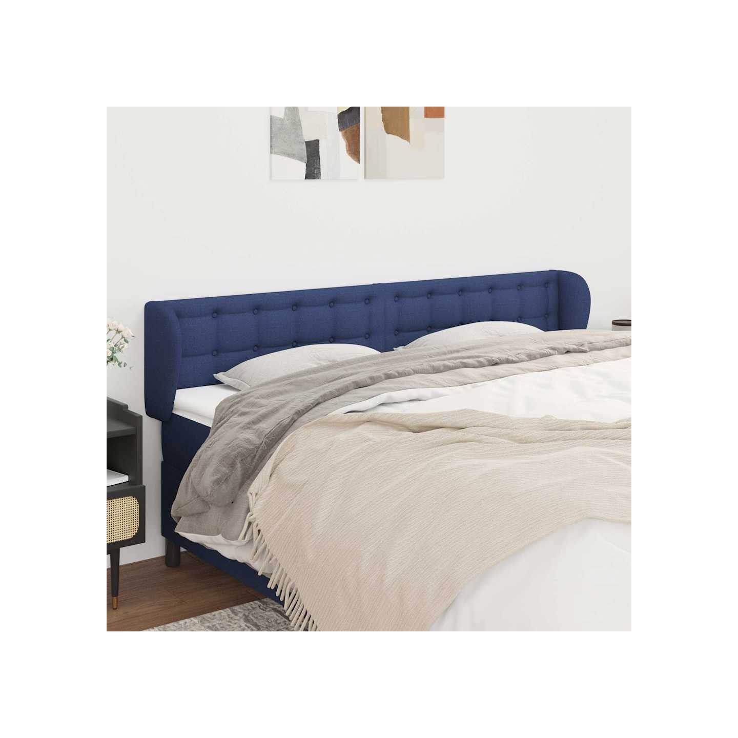 Tête de lit avec oreilles Bleu 203x23x78/88 cm Tissu