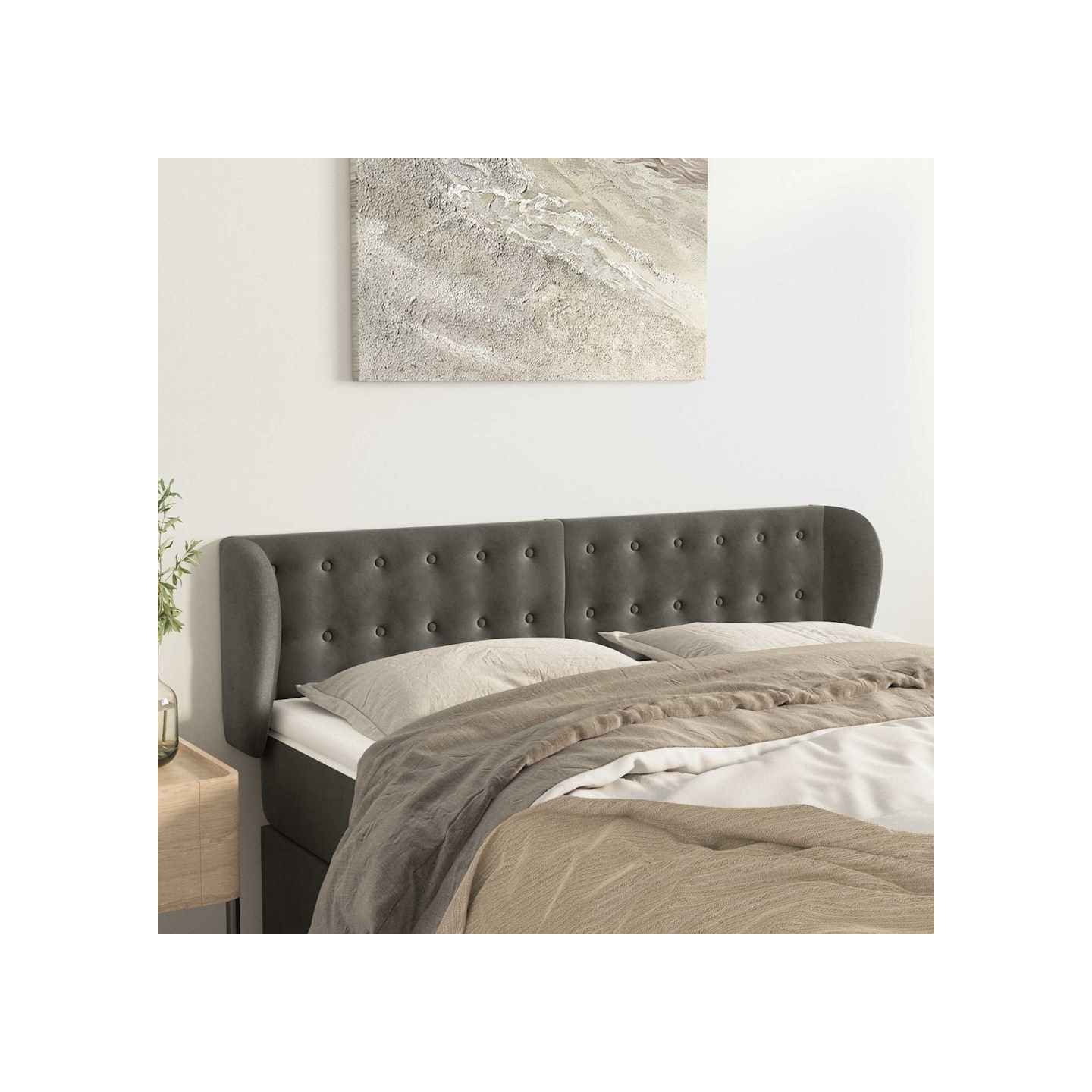 Tête de lit avec oreilles Gris foncé 147x23x78/88 cm Velours