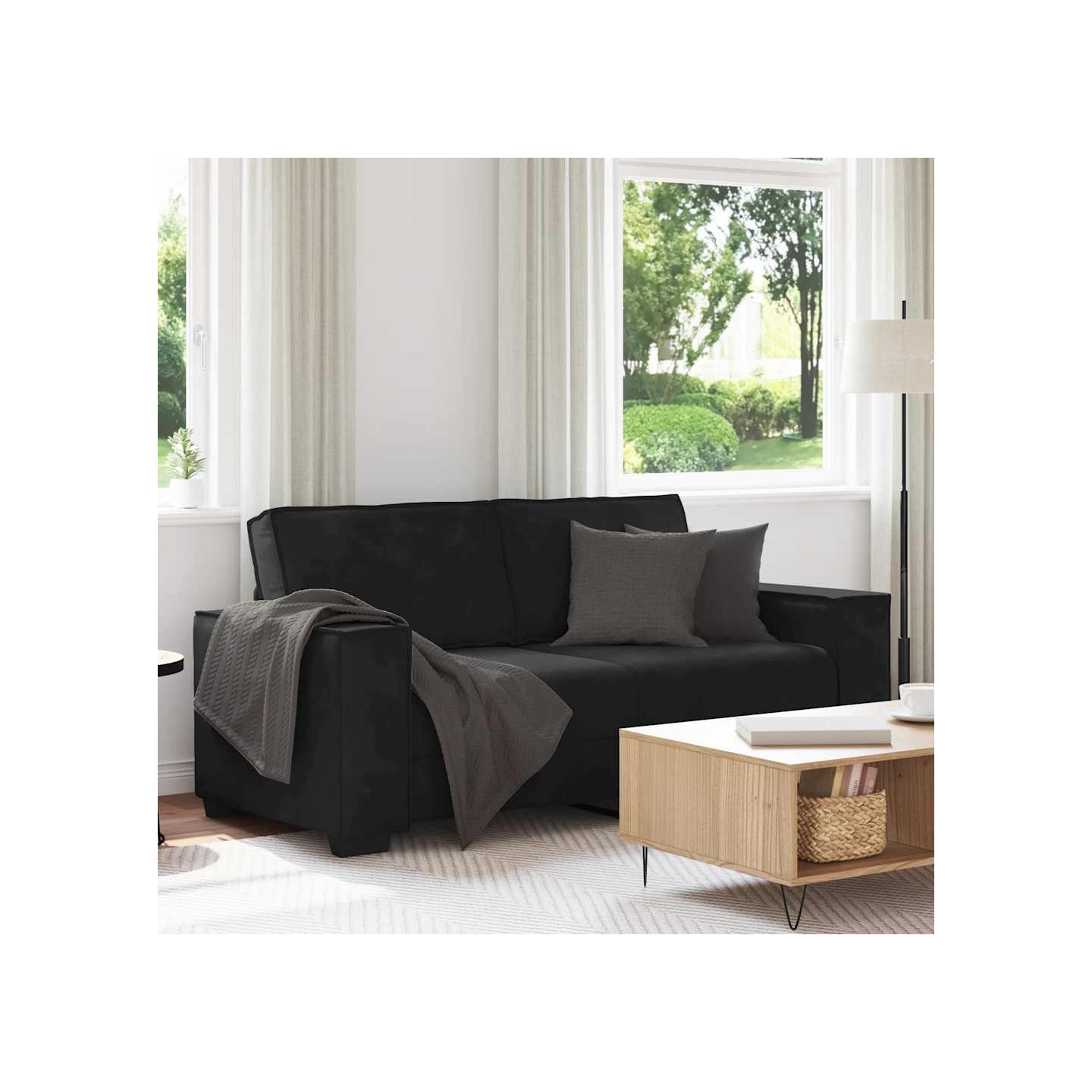 Canapé 2 places velours noir 180 x 78 x 84 cm