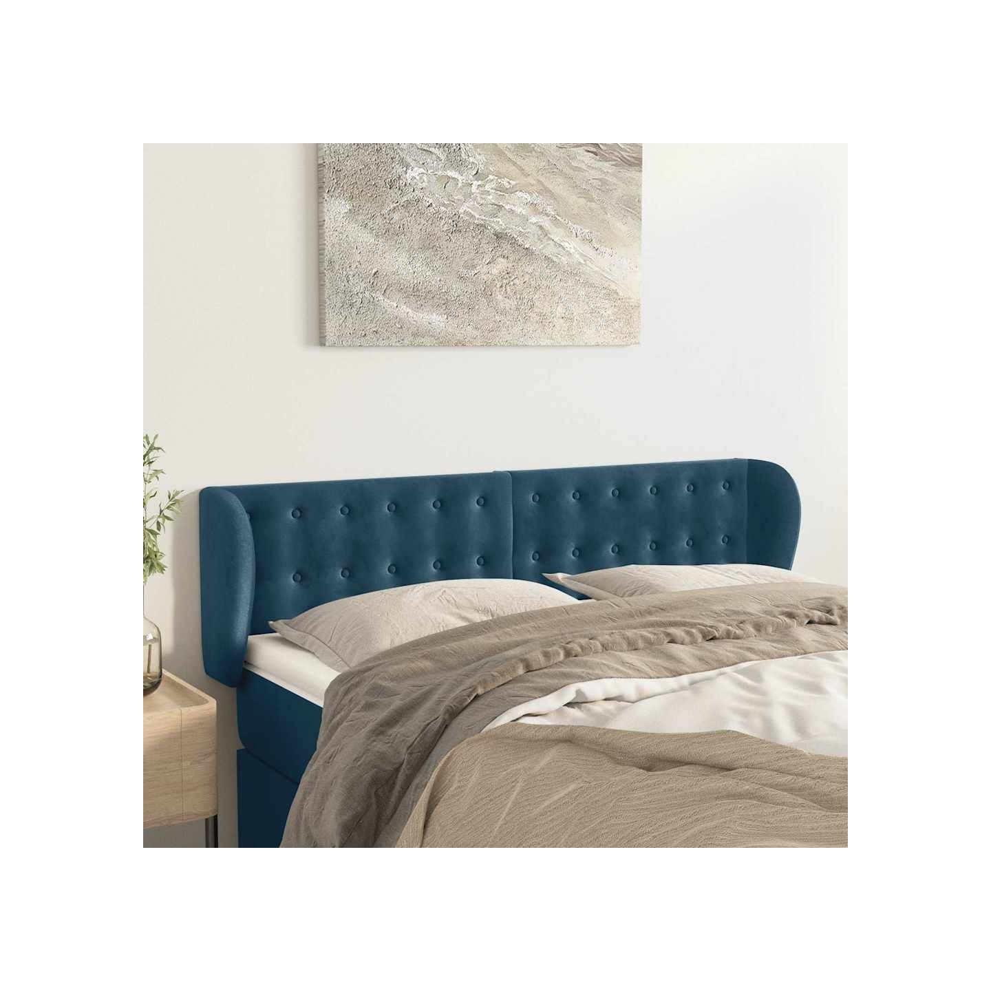 Tête de lit avec oreilles Bleu foncé 147x23x78/88 cm Velours