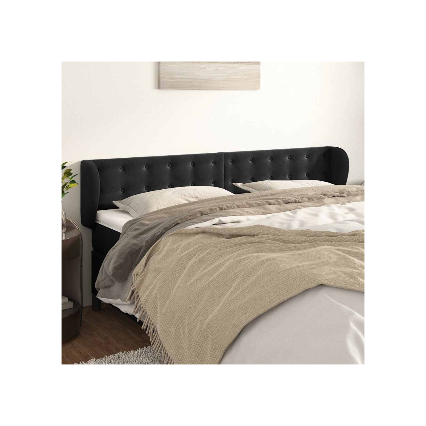 Tête de lit avec oreilles Noir 163x23x78/88 cm Velours