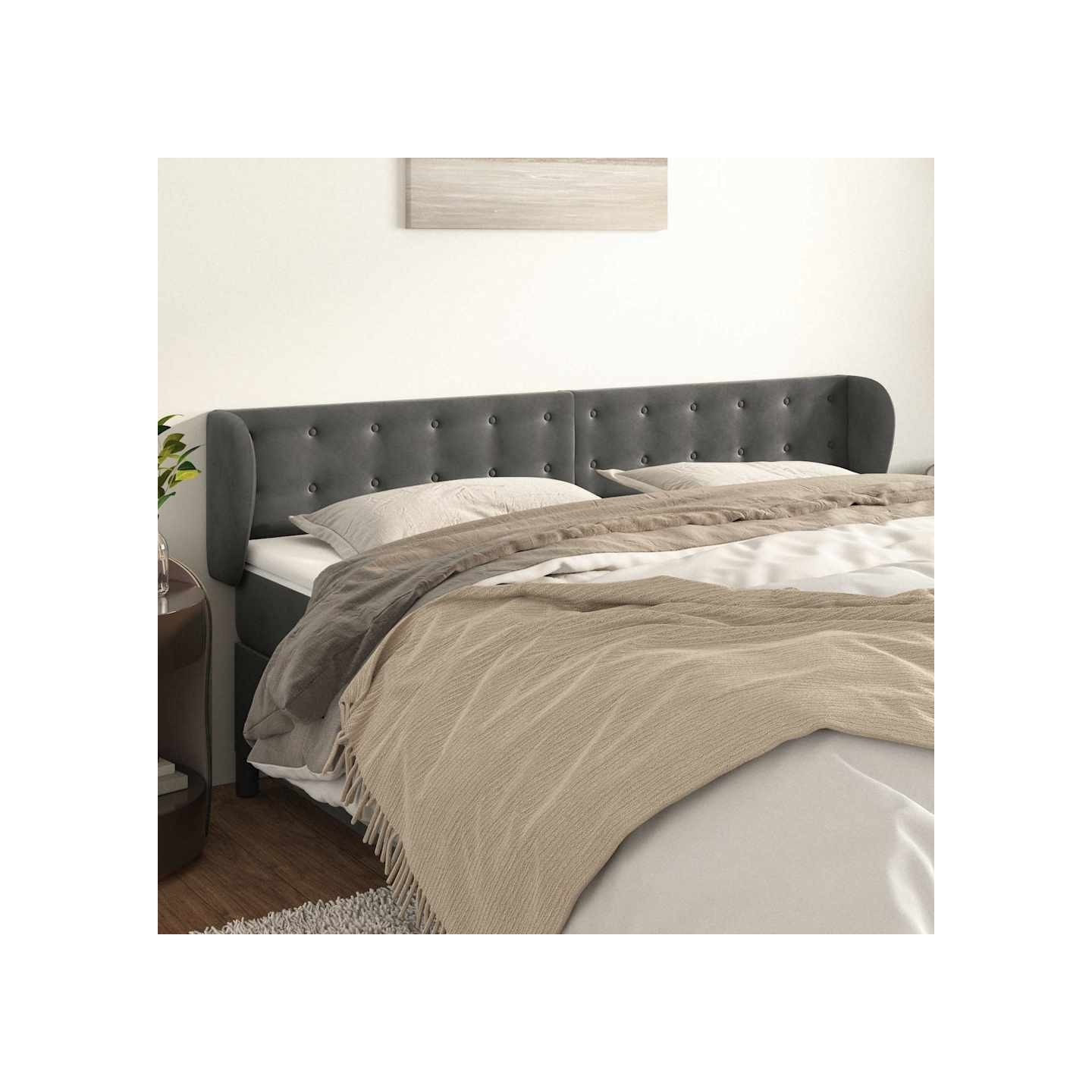 Tête de lit avec oreilles Gris foncé 183x23x78/88 cm Velours
