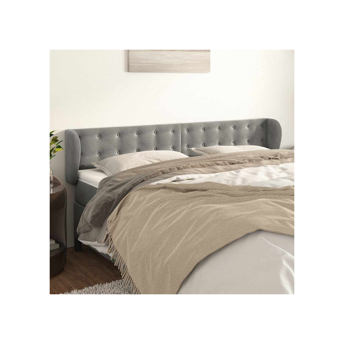 Tête de lit avec oreilles Gris clair 163x23x78/88 cm Velours