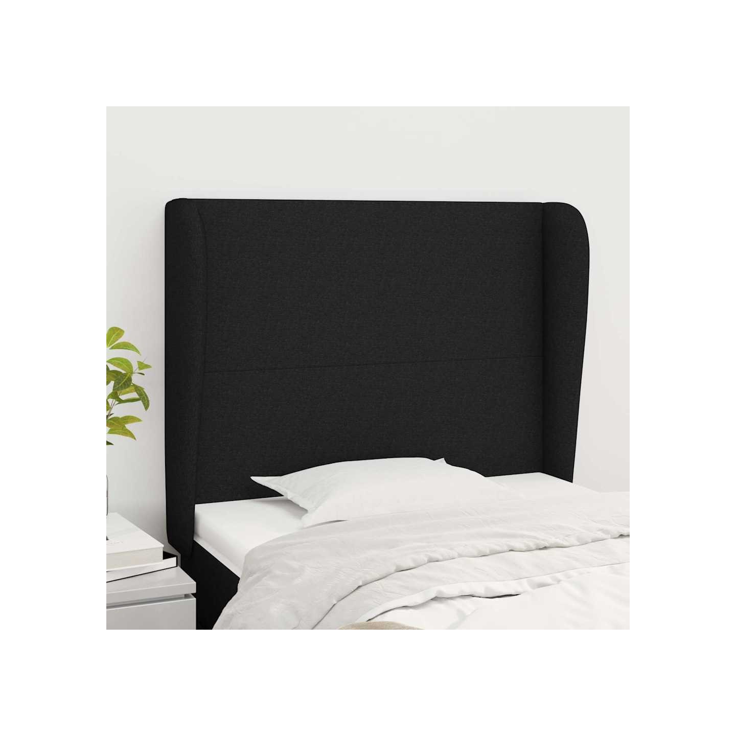 Tête de lit avec oreilles Noir 93x23x118/128 cm Tissu