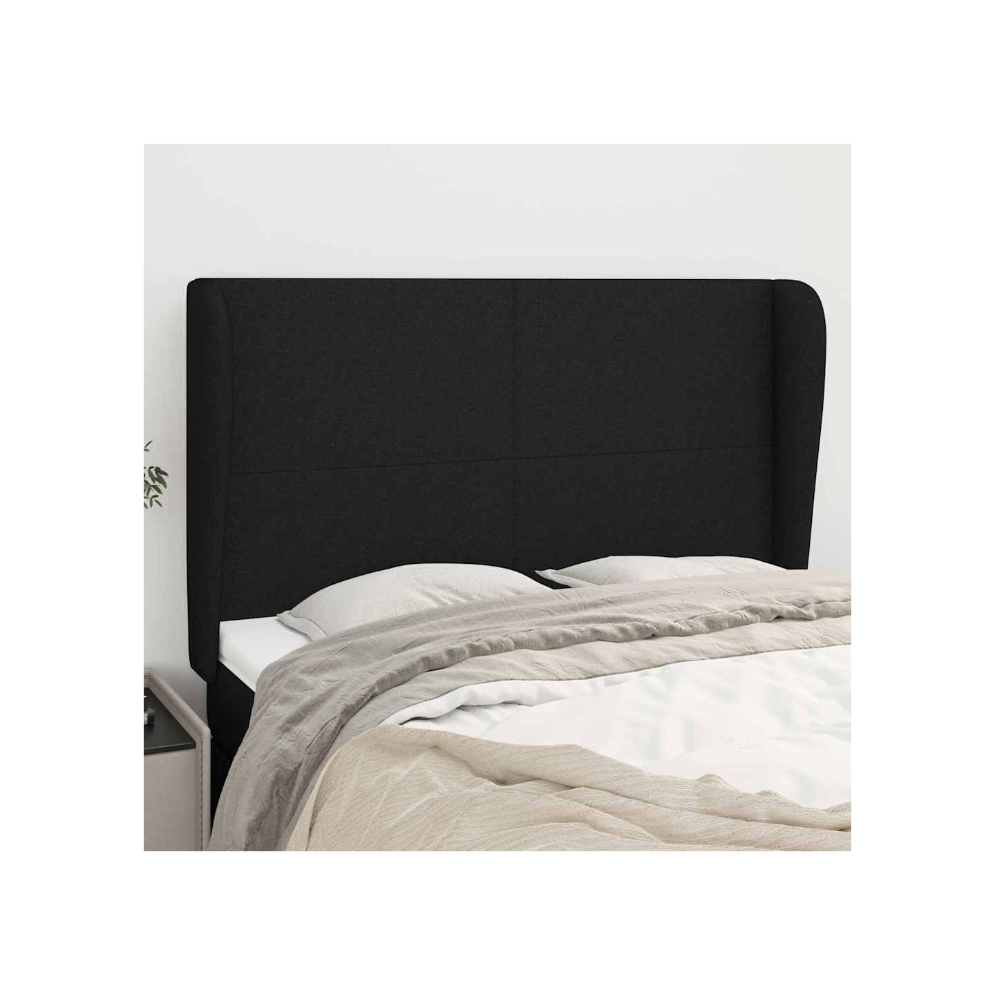Tête de lit avec oreilles Noir 147x23x118/128 cm Tissu