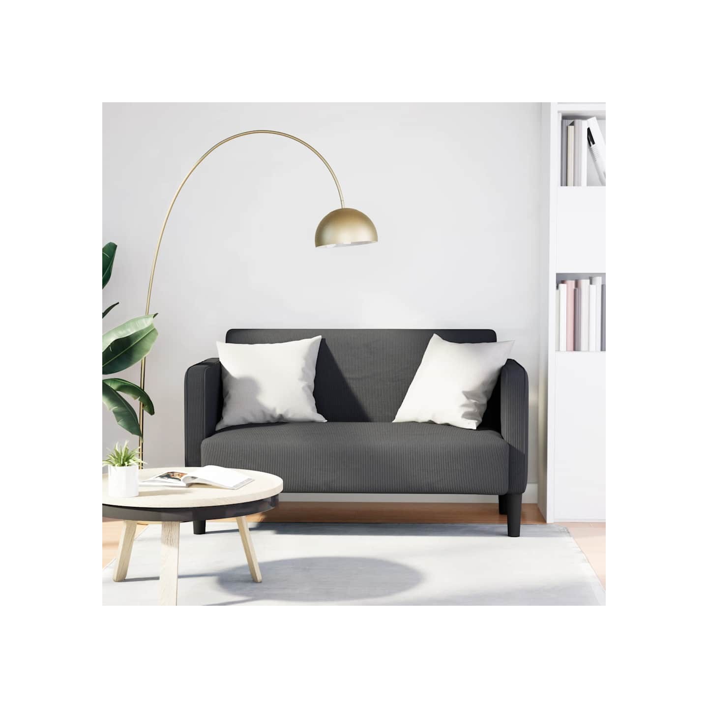 Canapé causeuse gris foncé 109 cm tissu velours côtelé
