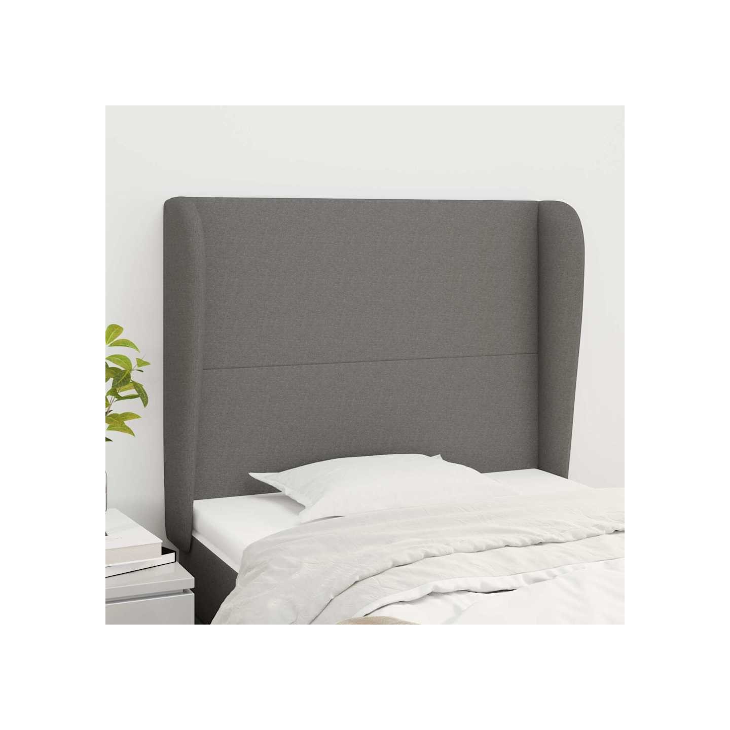 Tête de lit avec oreilles Gris foncé 103x23x118/128 cm Tissu