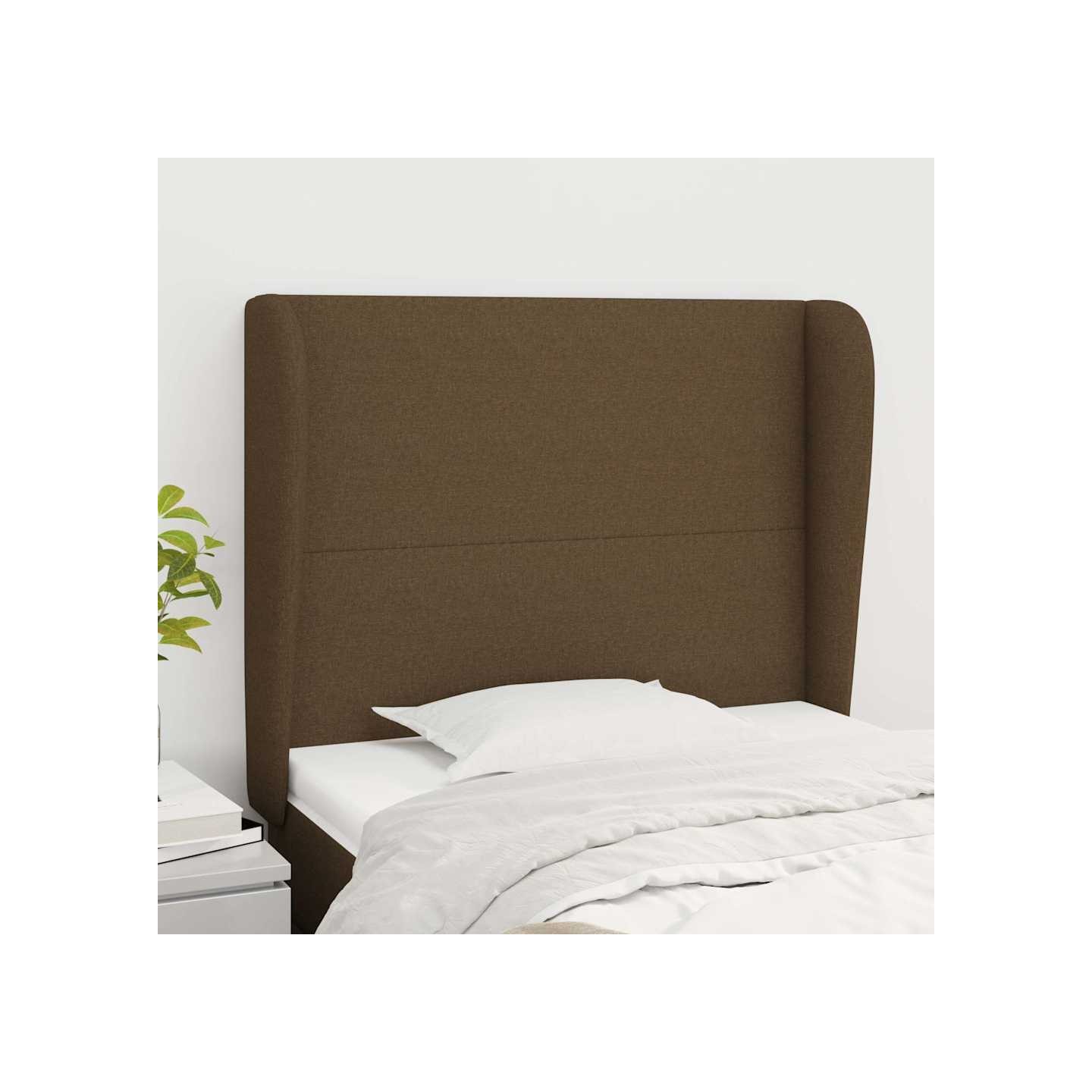 Tête de lit avec oreilles Marron foncé 103x23x118/128 cm Tissu