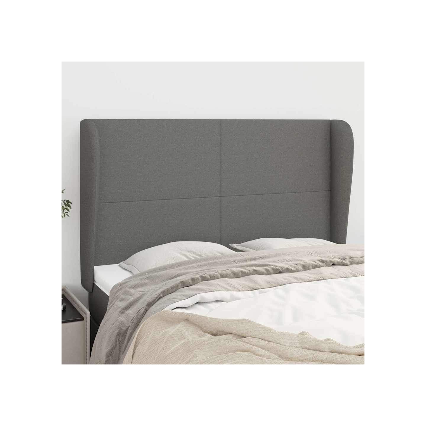 Tête de lit avec oreilles Gris foncé 147x23x118/128 cm Tissu