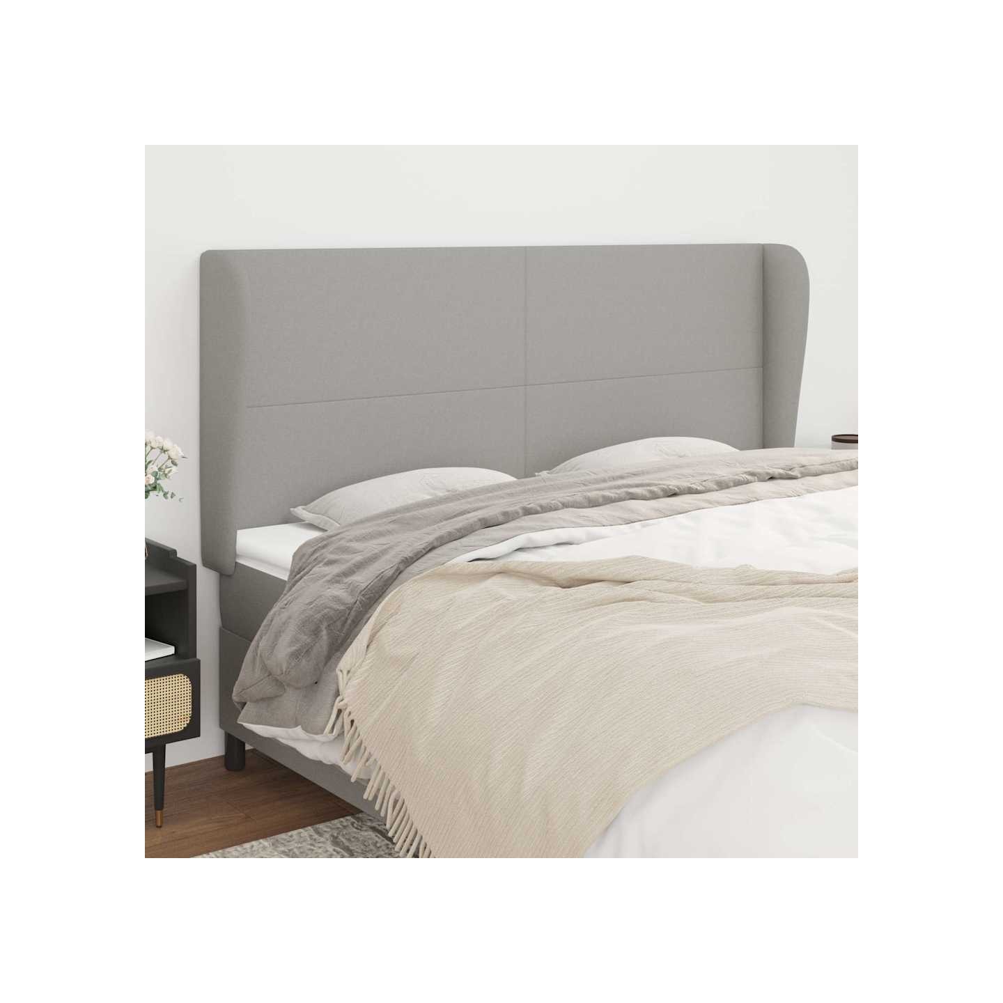 Tête de lit avec oreilles Gris clair 183x23x118/128 cm Tissu