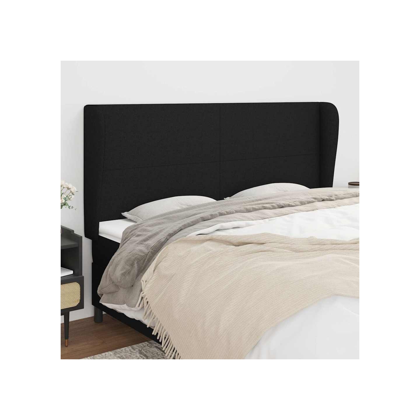 Tête de lit avec oreilles Noir 203x23x118/128 cm Tissu