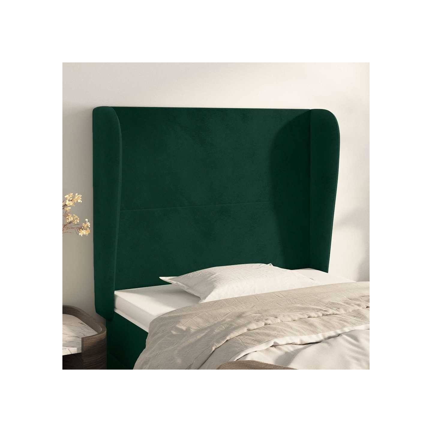 Tête de lit avec oreilles Vert foncé 93x23x118/128 cm Velours