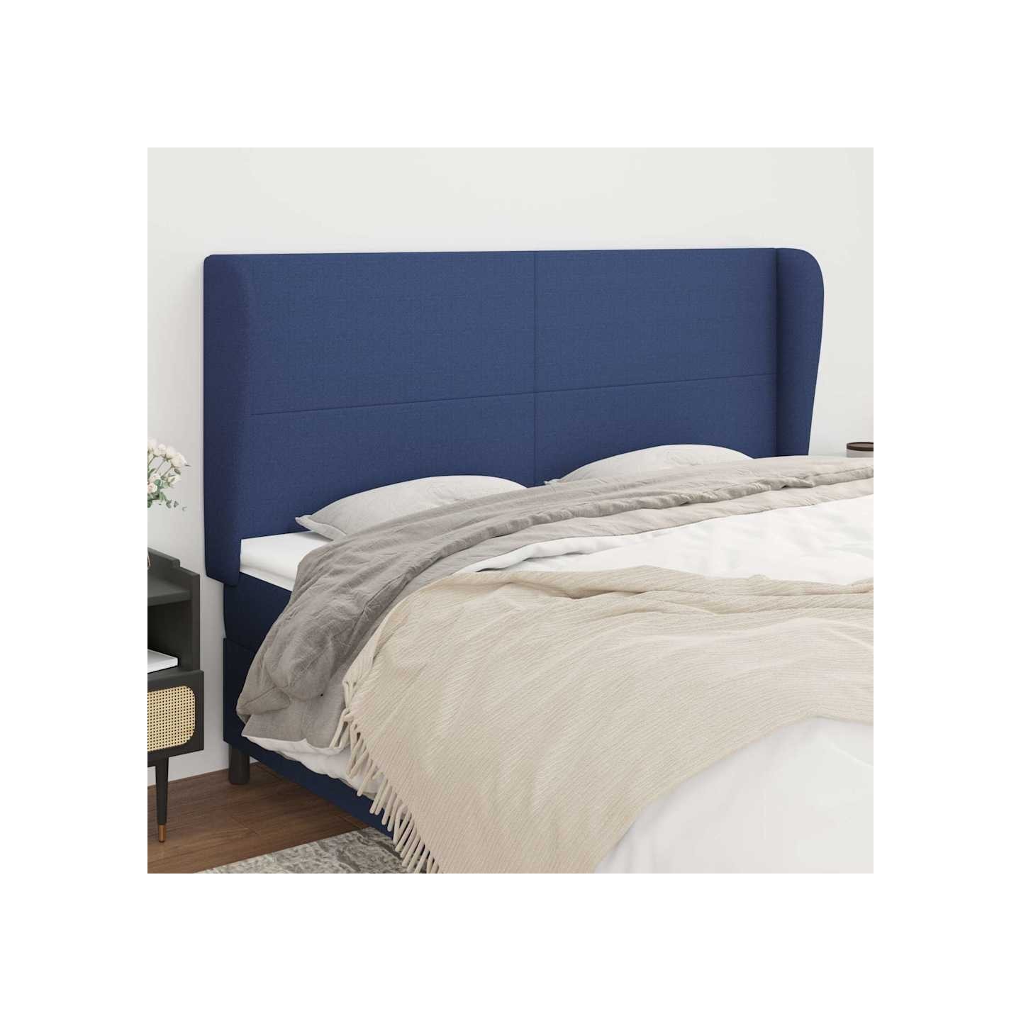 Tête de lit avec oreilles Bleu 183x23x118/128 cm Tissu