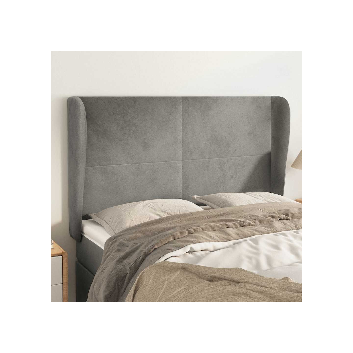Tête de lit avec oreilles Gris clair 147x23x118/128 cm Velours