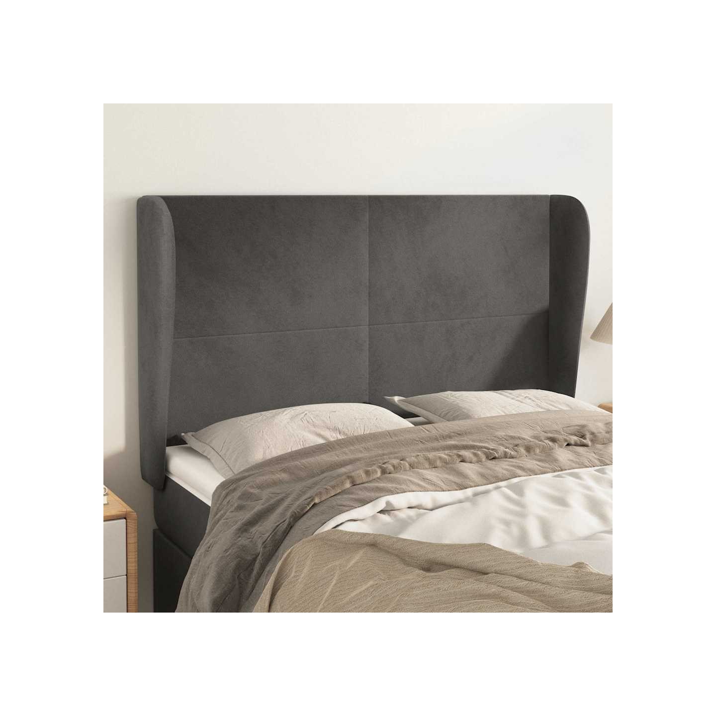 Tête de lit avec oreilles Gris foncé 147x23x118/128 cm Velours