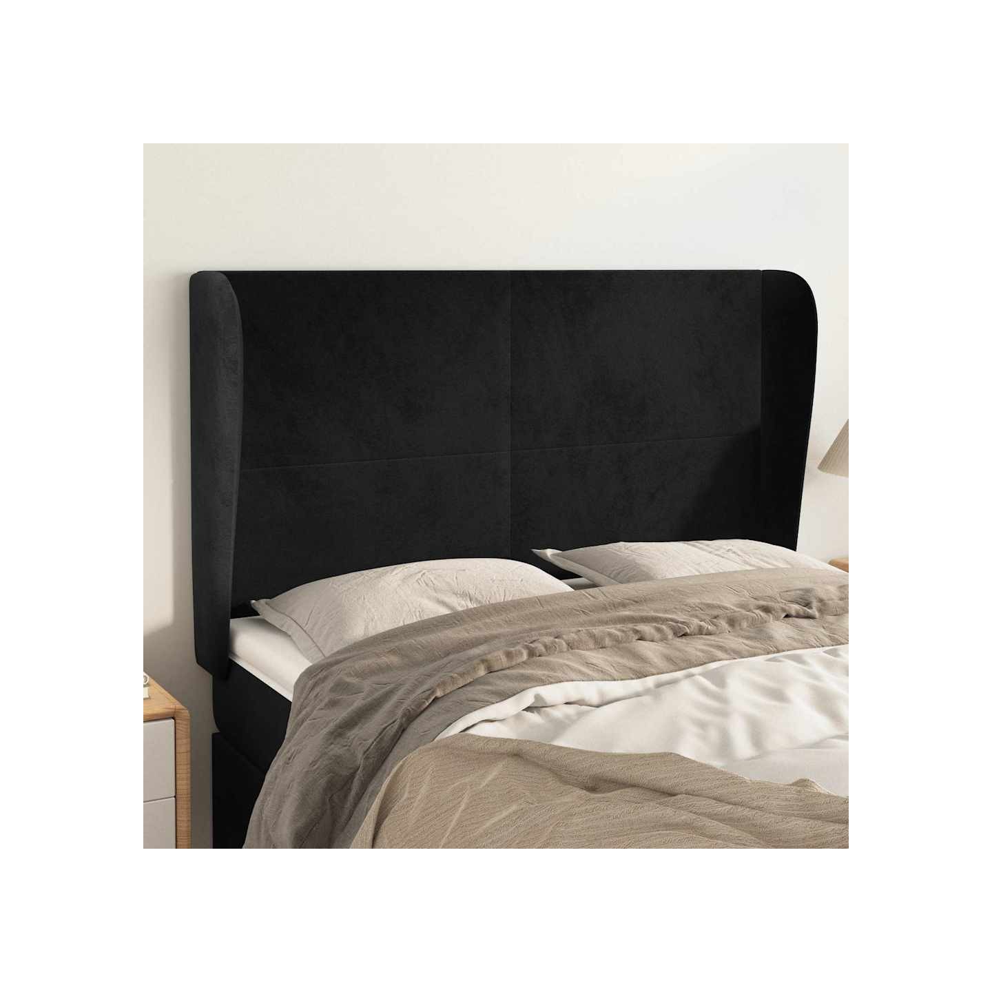 Tête de lit avec oreilles Noir 147x23x118/128 cm Velours