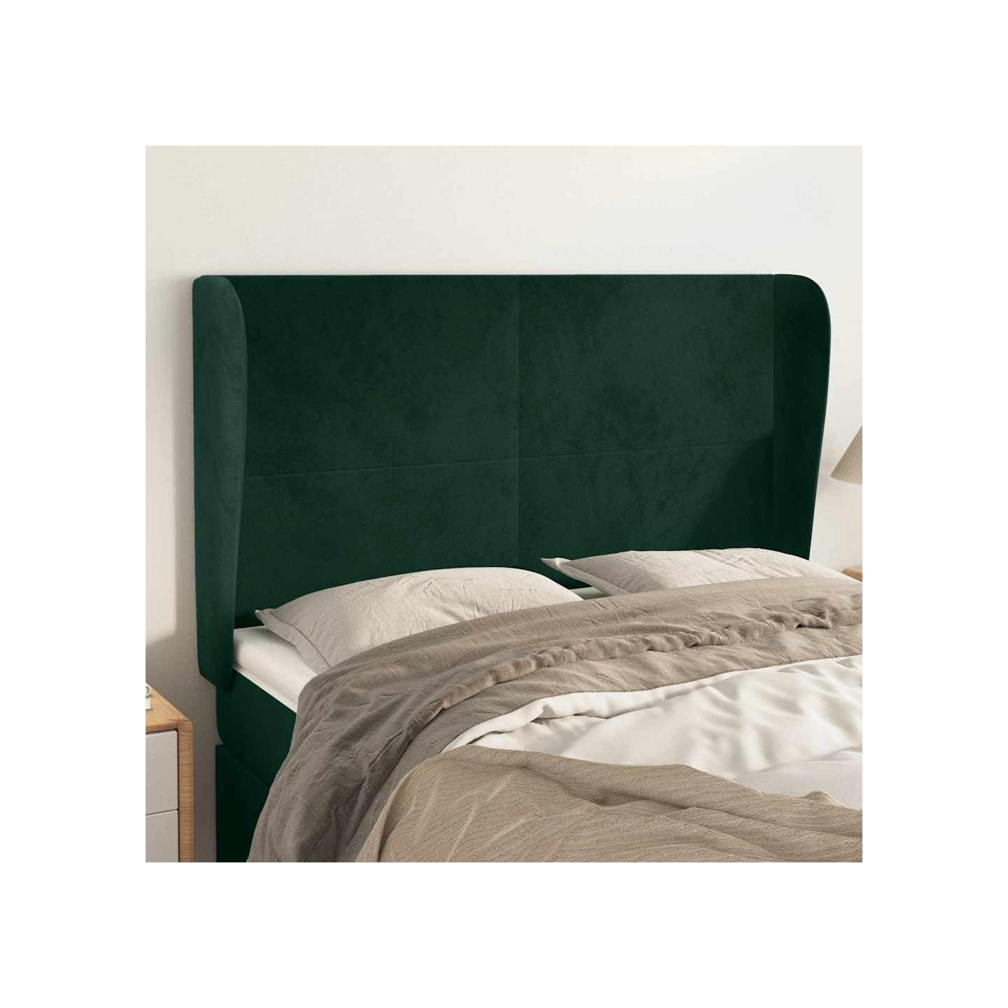 Tête de lit avec oreilles Vert foncé 147x23x118/128 cm Velours